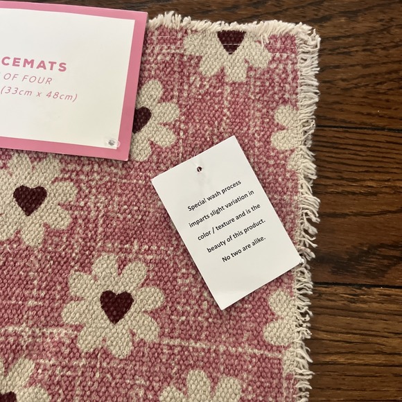Valentine's Day Storehouse Pink Burgundy  Hearts Cotton Blend Placemats Set Of 4 - Picture 5 of 5